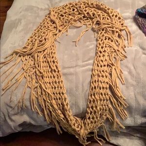 Beige fringe infinity scarf